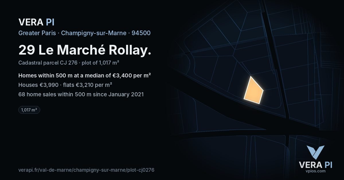 29 Le Marché Rollay, Champigny-sur-Marne at night – the plot lit, the parcels around coloured by the prices near them