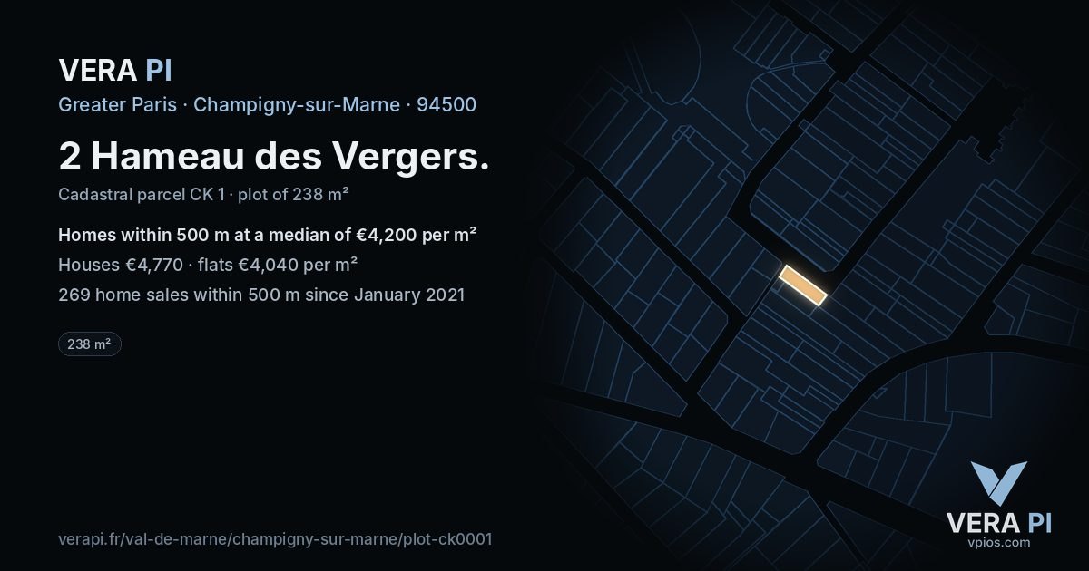 2 Hameau des Vergers, Champigny-sur-Marne at night – the plot lit, the parcels around coloured by the prices near them