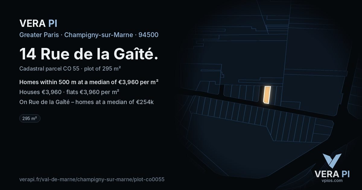 14 Rue de la Gaîté, Champigny-sur-Marne at night – the plot lit, the parcels around coloured by the prices near them