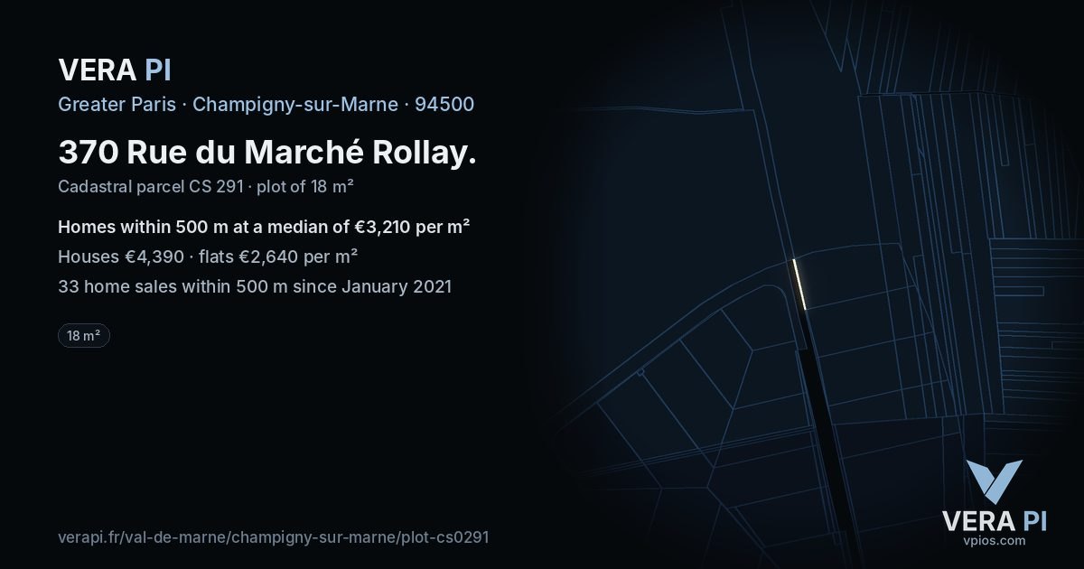 370 Rue du Marché Rollay, Champigny-sur-Marne at night – the plot lit, the parcels around coloured by the prices near them