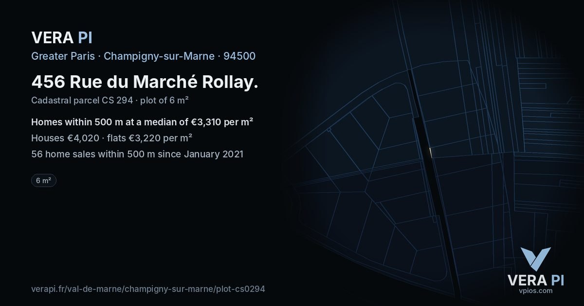 456 Rue du Marché Rollay, Champigny-sur-Marne at night – the plot lit, the parcels around coloured by the prices near them
