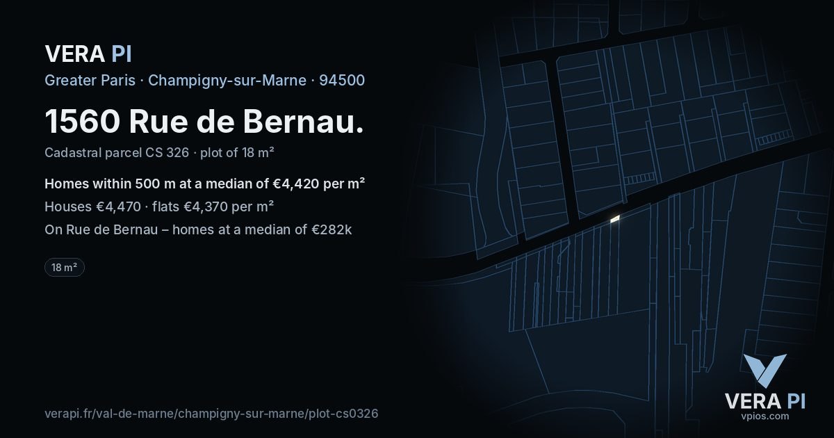 1560 Rue de Bernau, Champigny-sur-Marne at night – the plot lit, the parcels around coloured by the prices near them