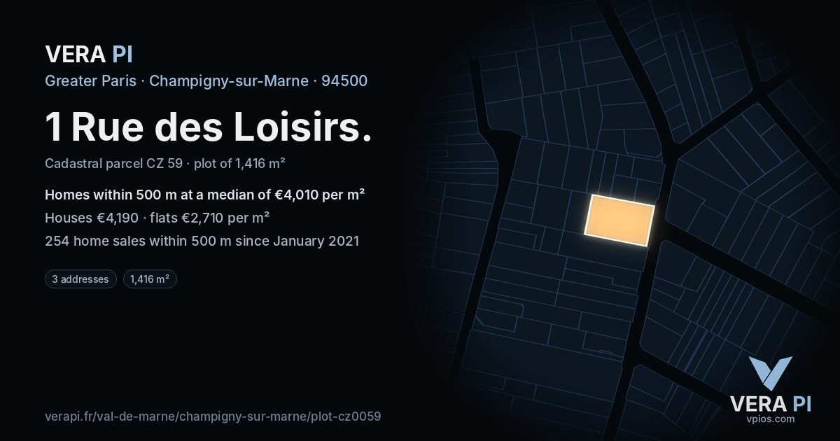 1 Rue des Loisirs, Champigny-sur-Marne at night – the plot lit, the parcels around coloured by the prices near them