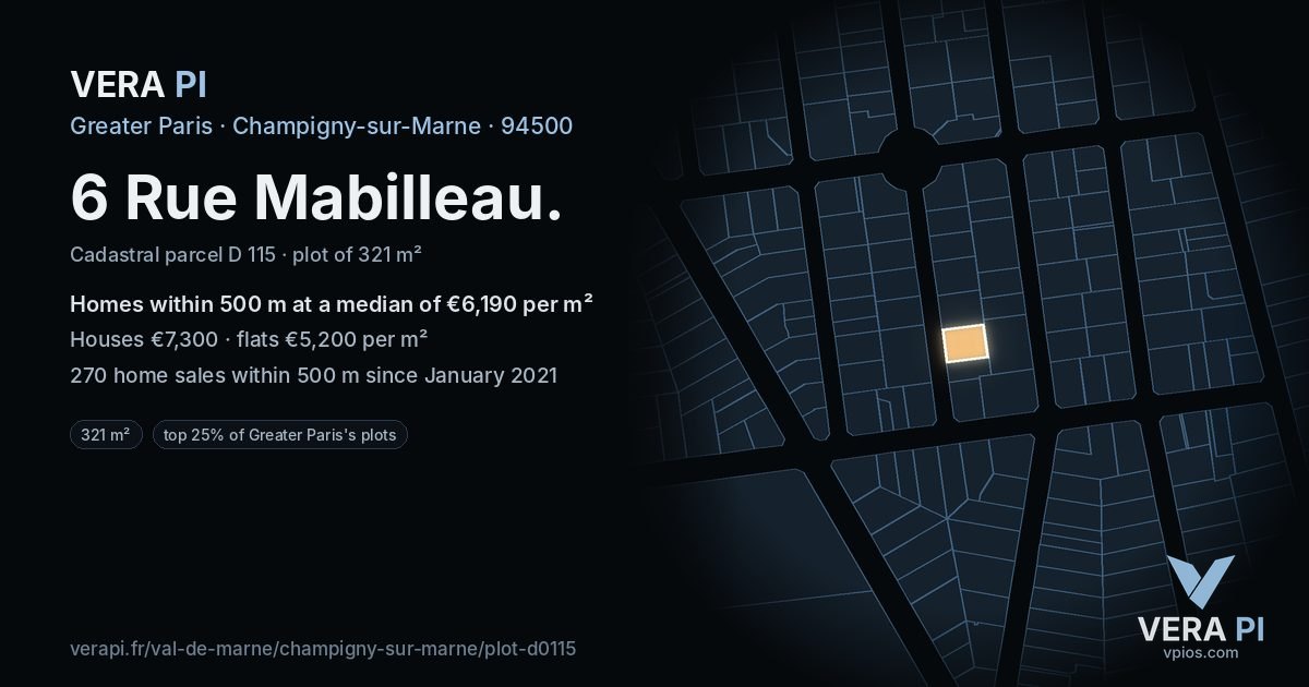 6 Rue Mabilleau, Champigny-sur-Marne at night – the plot lit, the parcels around coloured by the prices near them
