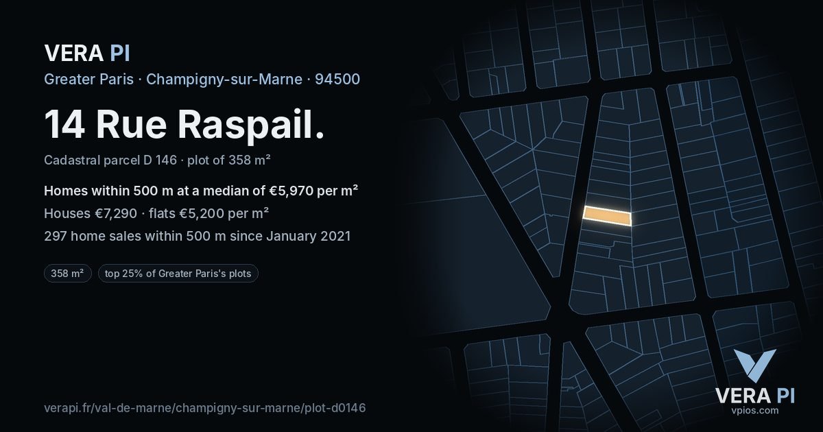 14 Rue Raspail, Champigny-sur-Marne at night – the plot lit, the parcels around coloured by the prices near them