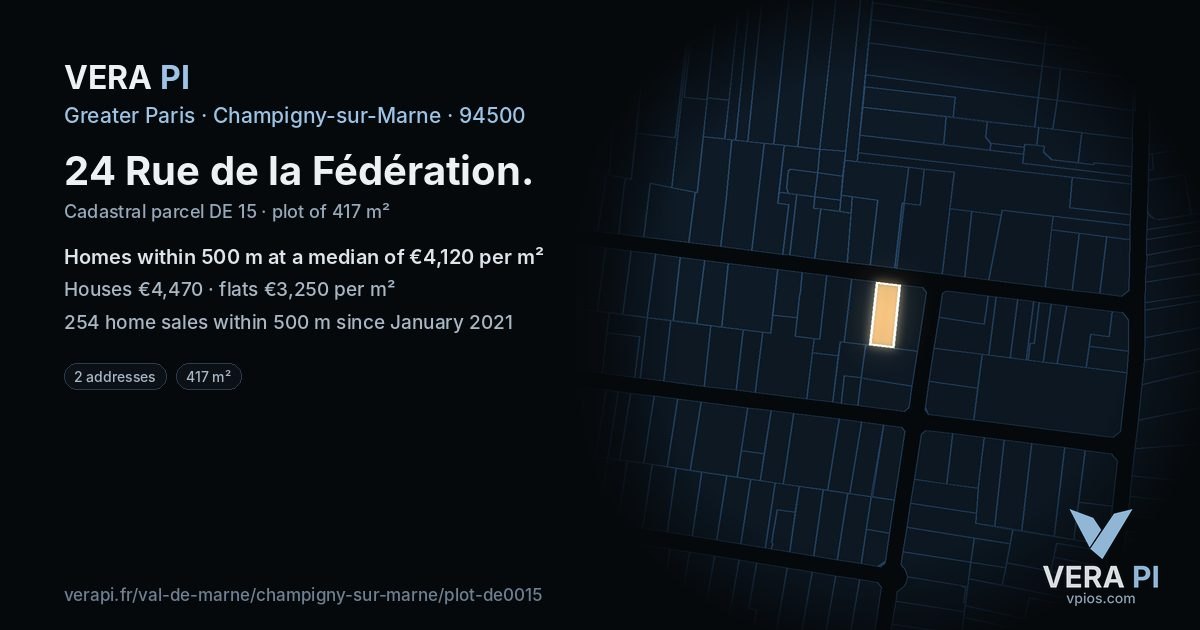 24 Rue de la Fédération, Champigny-sur-Marne at night – the plot lit, the parcels around coloured by the prices near them