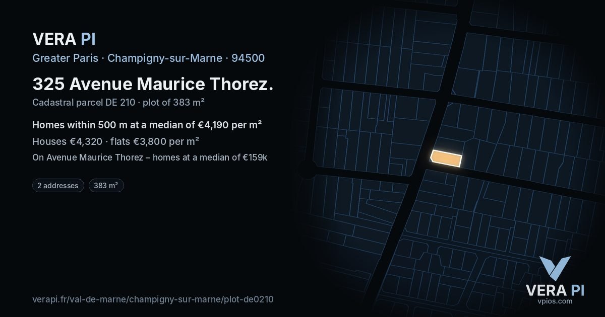 325 Avenue Maurice Thorez, Champigny-sur-Marne at night – the plot lit, the parcels around coloured by the prices near them