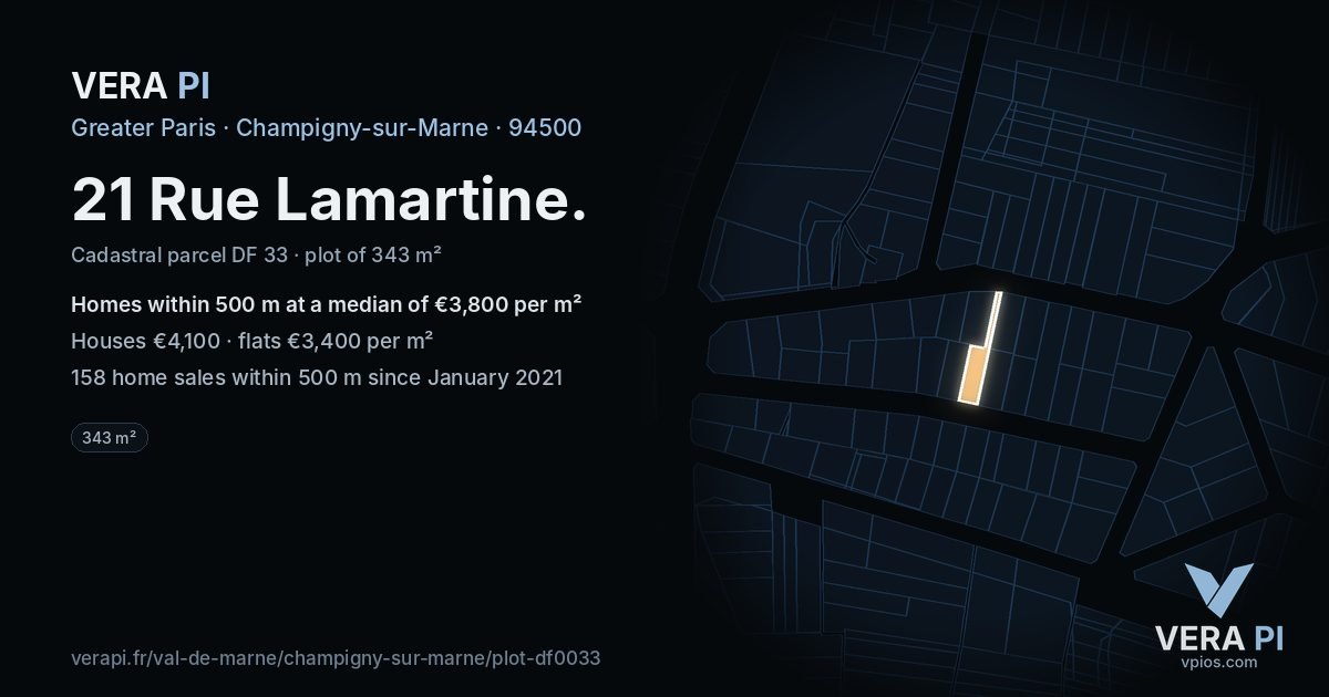 21 Rue Lamartine, Champigny-sur-Marne at night – the plot lit, the parcels around coloured by the prices near them
