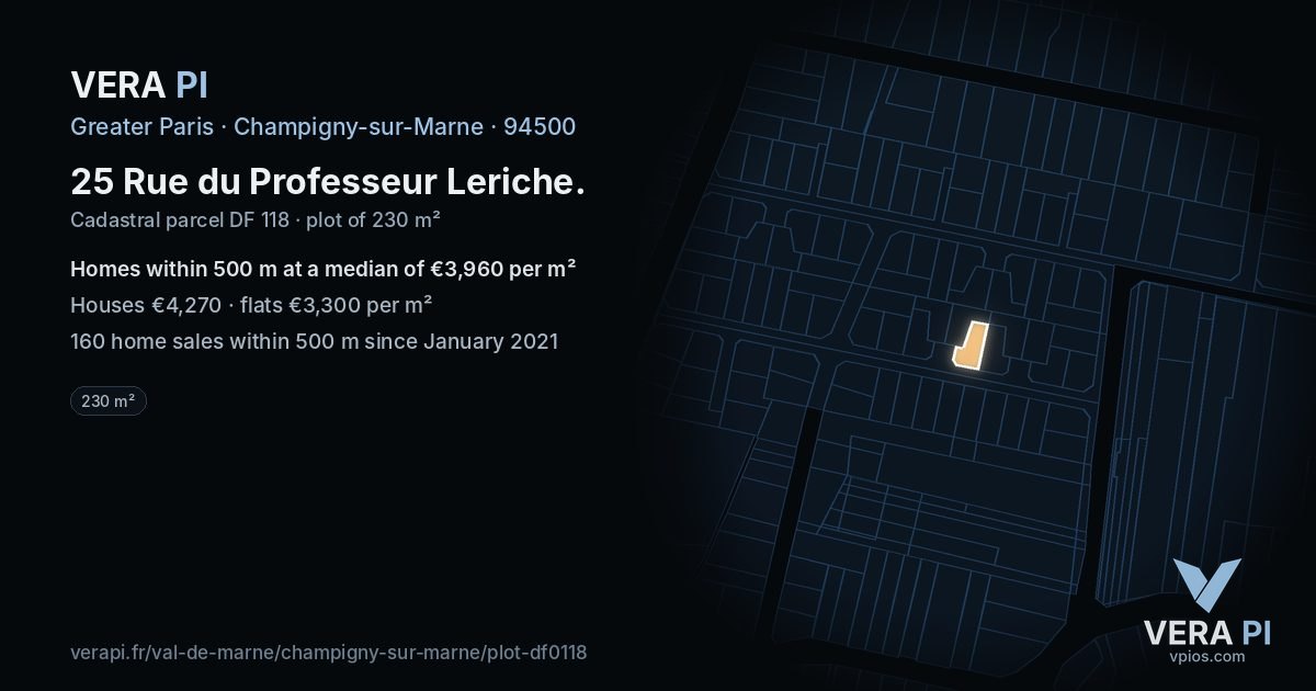 25 Rue du Professeur Leriche, Champigny-sur-Marne at night – the plot lit, the parcels around coloured by the prices near them