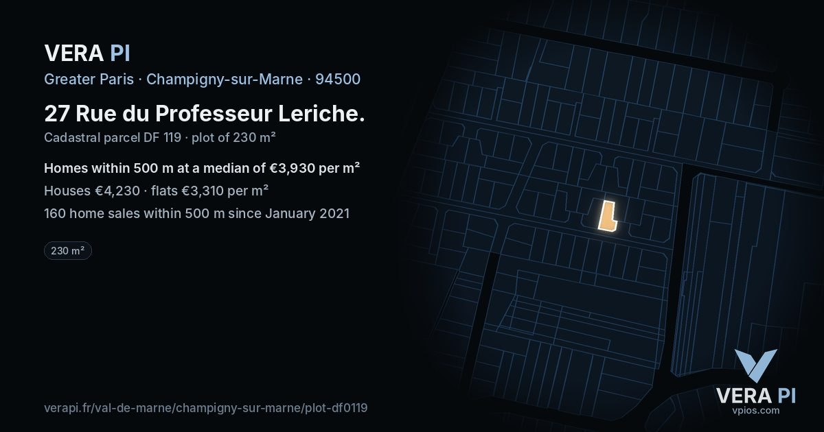 27 Rue du Professeur Leriche, Champigny-sur-Marne at night – the plot lit, the parcels around coloured by the prices near them