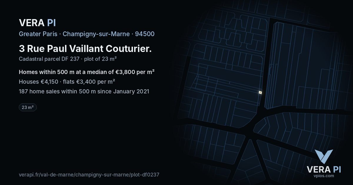 3 Rue Paul Vaillant Couturier, Champigny-sur-Marne at night – the plot lit, the parcels around coloured by the prices near them