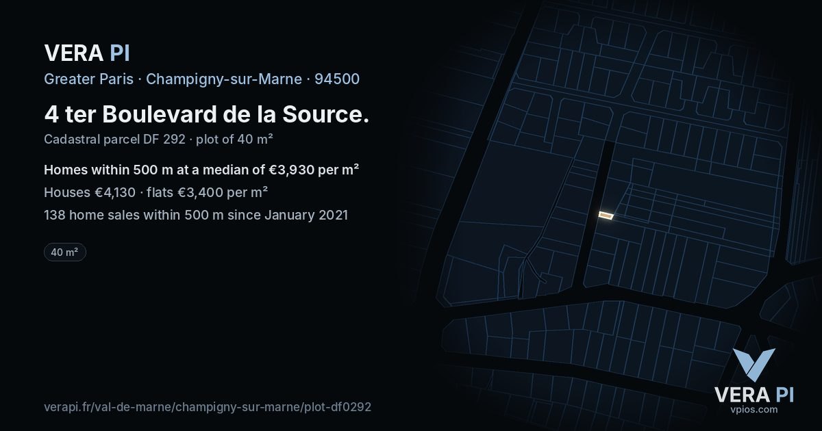 4 ter Boulevard de la Source, Champigny-sur-Marne at night – the plot lit, the parcels around coloured by the prices near them