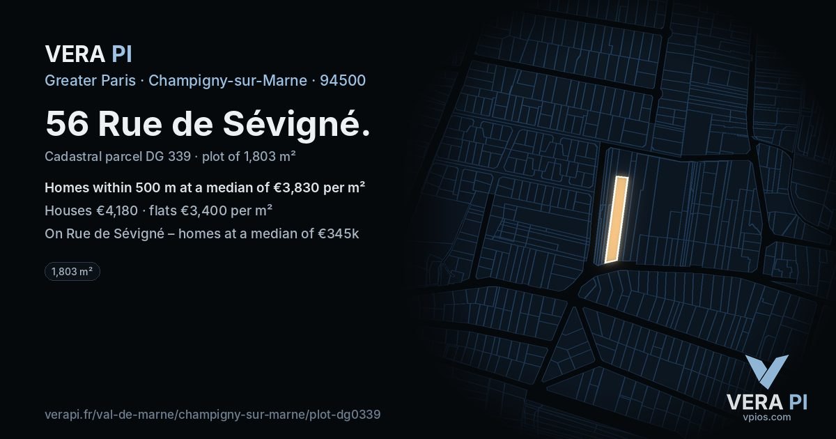 56 Rue de Sévigné, Champigny-sur-Marne at night – the plot lit, the parcels around coloured by the prices near them