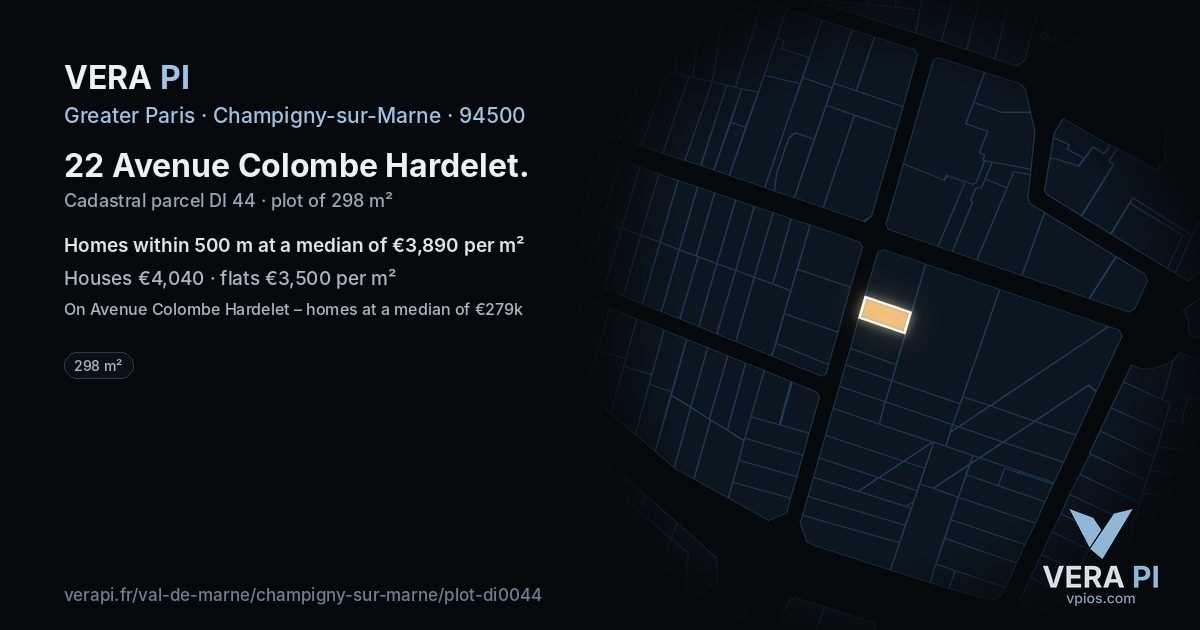 22 Avenue Colombe Hardelet, Champigny-sur-Marne at night – the plot lit, the parcels around coloured by the prices near them