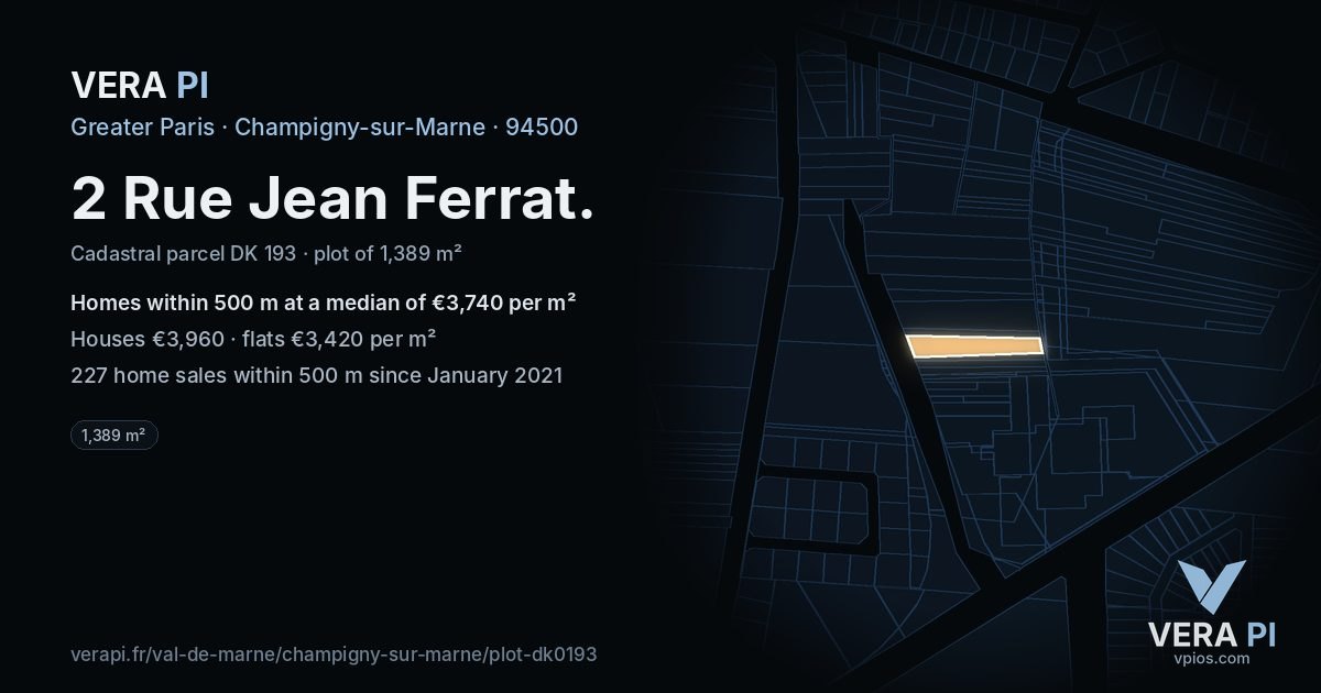 2 Rue Jean Ferrat, Champigny-sur-Marne at night – the plot lit, the parcels around coloured by the prices near them