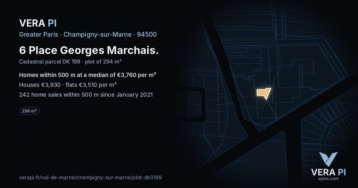 6 Place Georges Marchais, Champigny-sur-Marne at night – the plot lit, the parcels around coloured by the prices near them