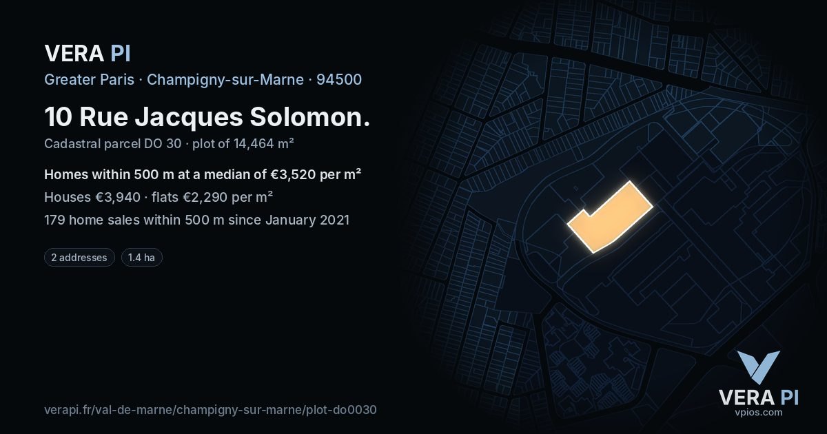 10 Rue Jacques Solomon, Champigny-sur-Marne at night – the plot lit, the parcels around coloured by the prices near them