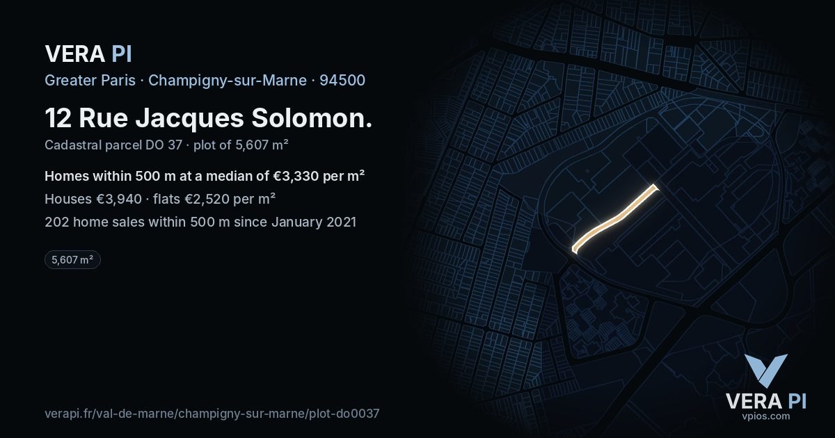 12 Rue Jacques Solomon, Champigny-sur-Marne at night – the plot lit, the parcels around coloured by the prices near them