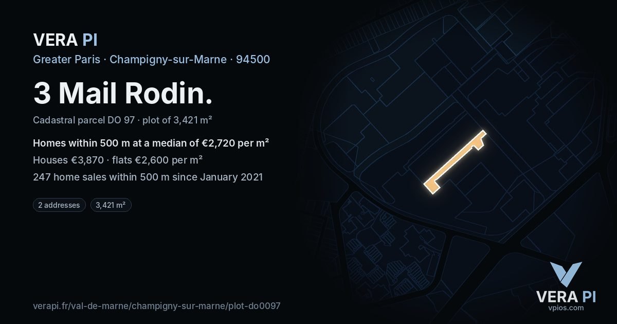 3 Mail Rodin, Champigny-sur-Marne at night – the plot lit, the parcels around coloured by the prices near them