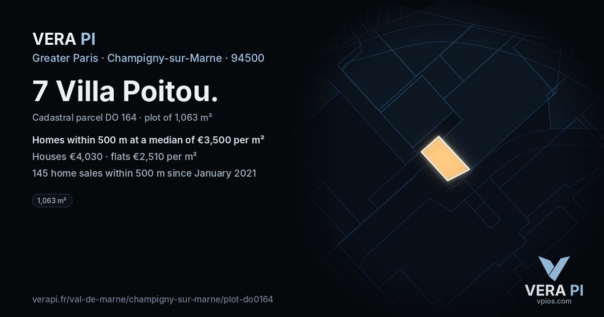 7 Villa Poitou, Champigny-sur-Marne at night – the plot lit, the parcels around coloured by the prices near them
