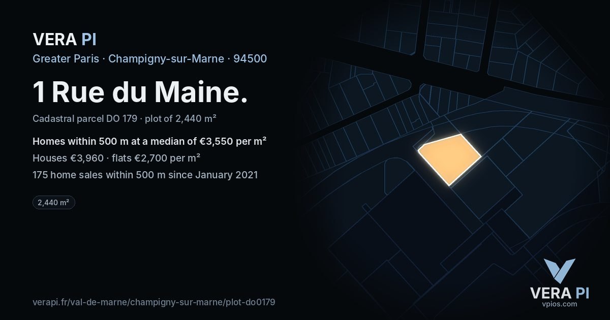1 Rue du Maine, Champigny-sur-Marne at night – the plot lit, the parcels around coloured by the prices near them