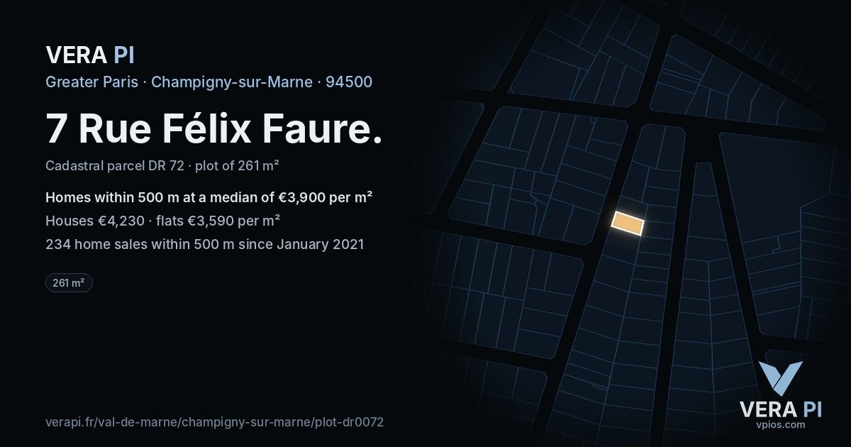 7 Rue Félix Faure, Champigny-sur-Marne at night – the plot lit, the parcels around coloured by the prices near them