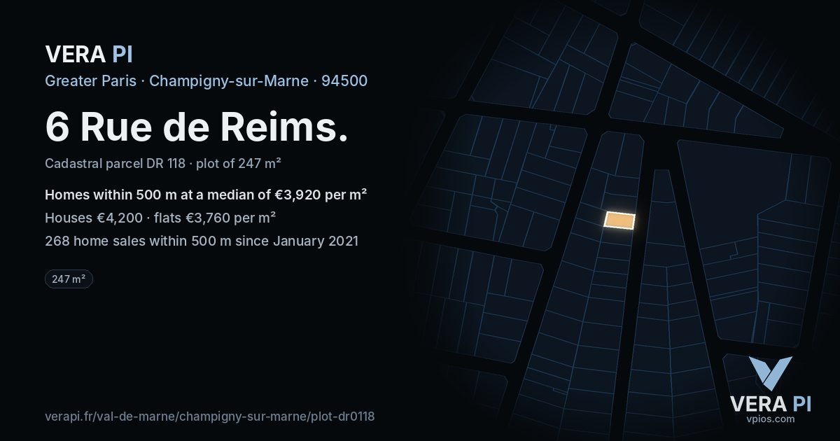 6 Rue de Reims, Champigny-sur-Marne at night – the plot lit, the parcels around coloured by the prices near them