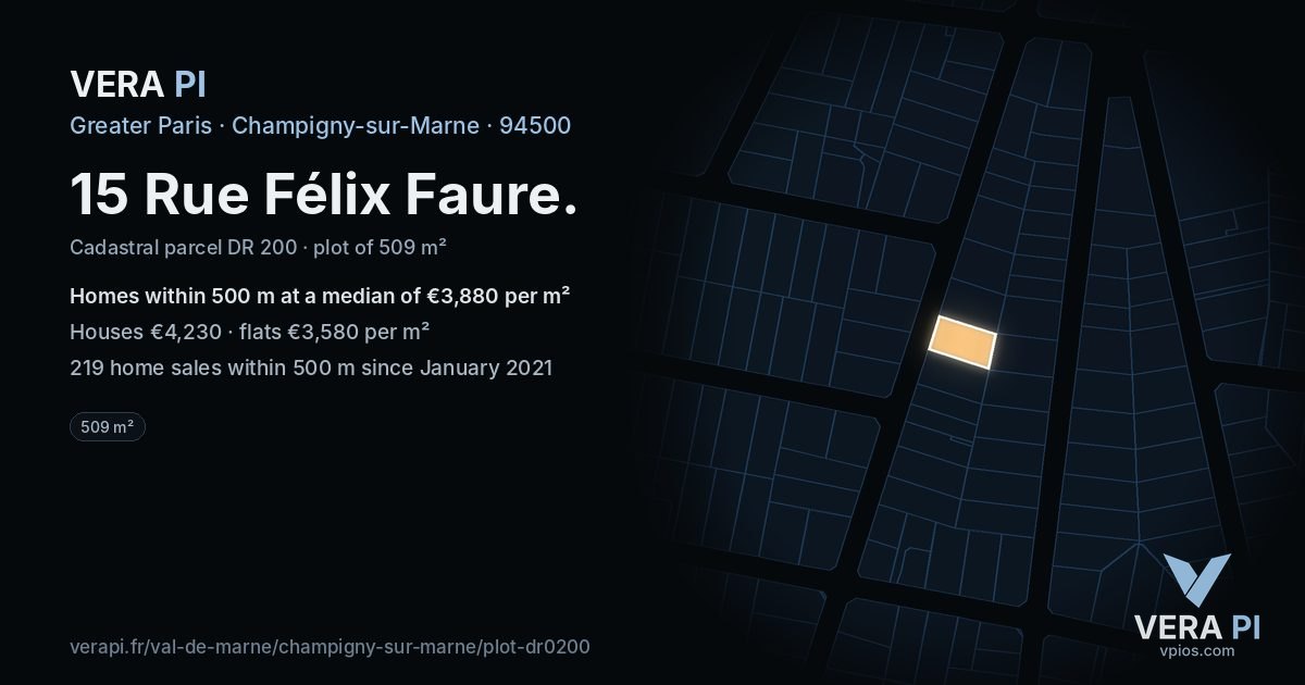 15 Rue Félix Faure, Champigny-sur-Marne at night – the plot lit, the parcels around coloured by the prices near them