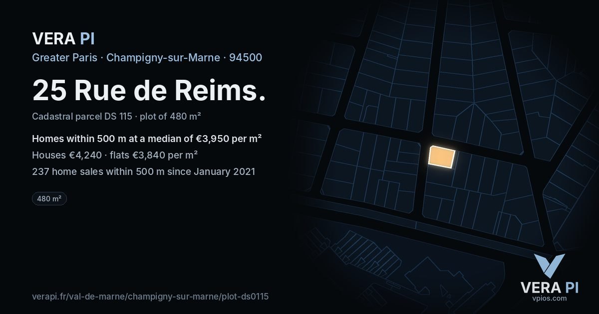 25 Rue de Reims, Champigny-sur-Marne at night – the plot lit, the parcels around coloured by the prices near them