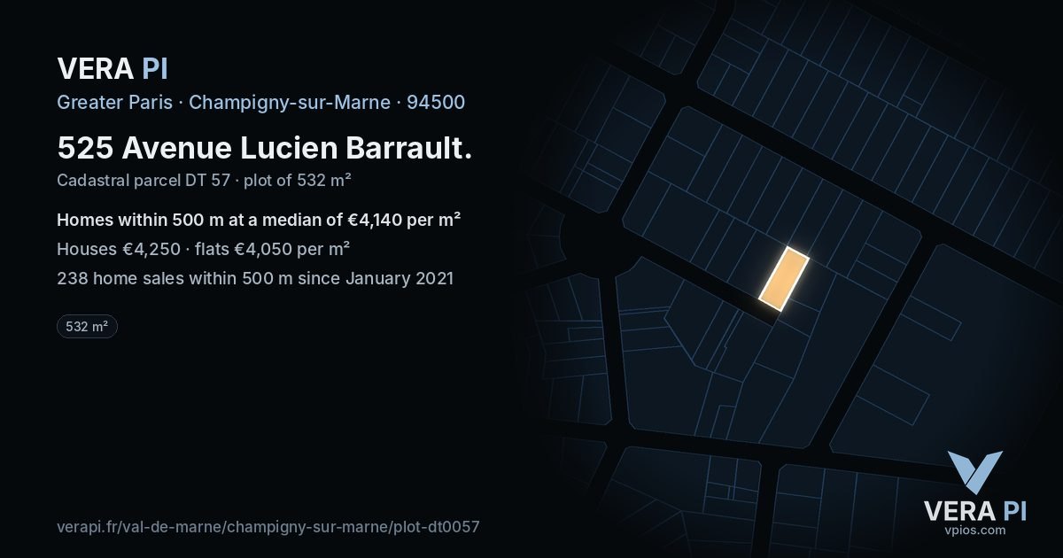 525 Avenue Lucien Barrault, Champigny-sur-Marne at night – the plot lit, the parcels around coloured by the prices near them