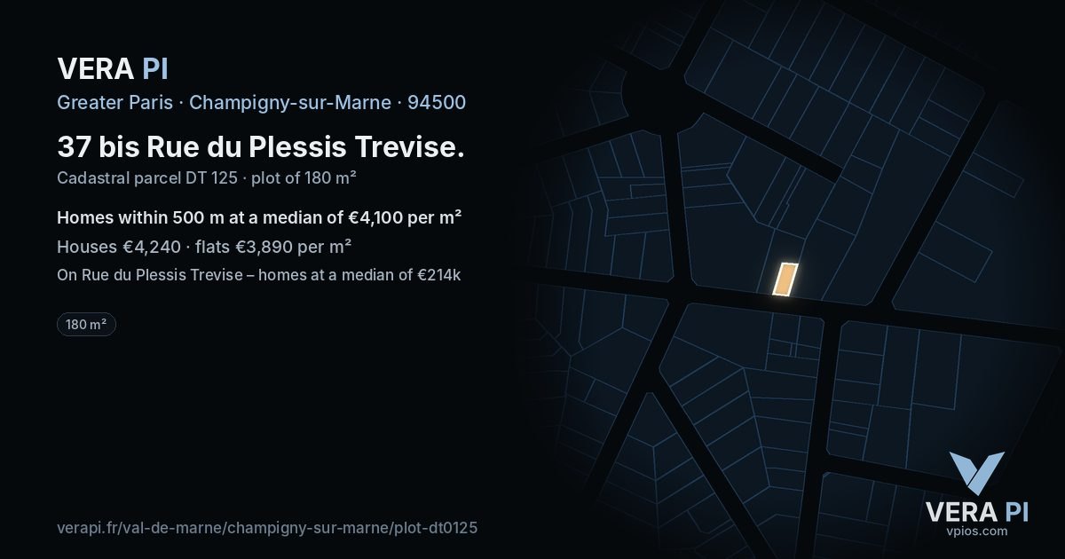 37 bis Rue du Plessis Trevise, Champigny-sur-Marne at night – the plot lit, the parcels around coloured by the prices near them