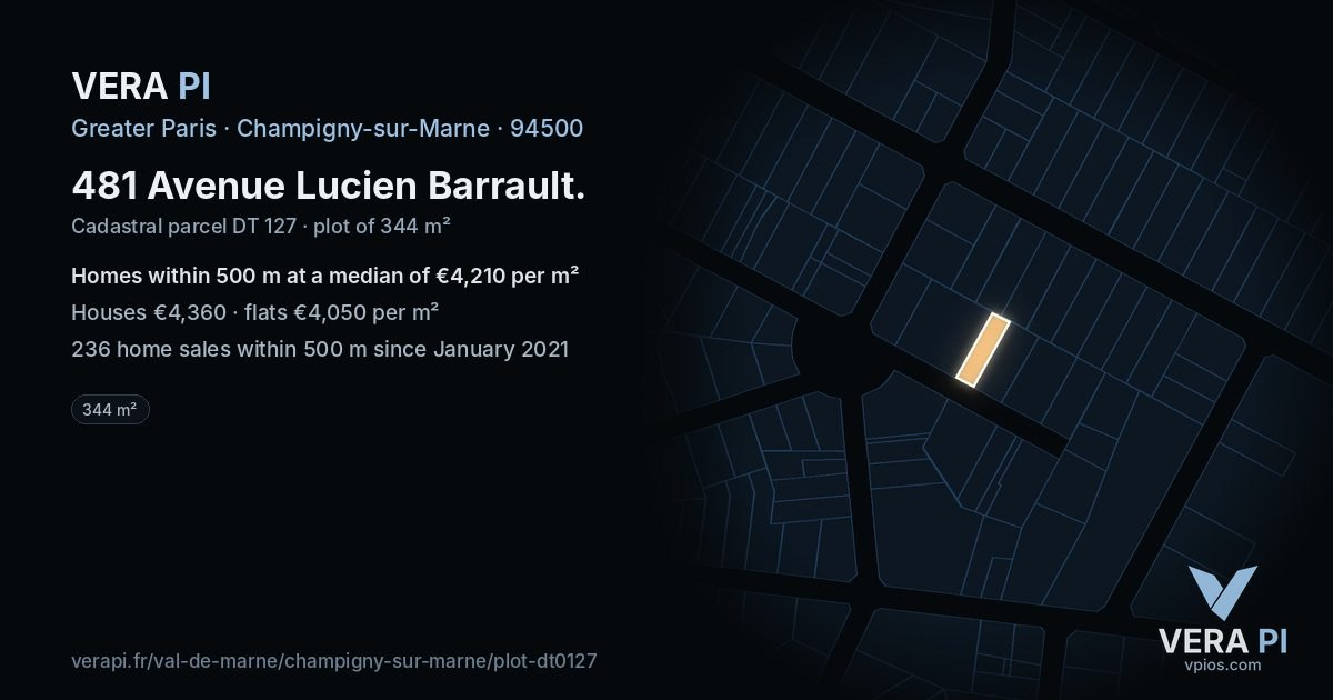 481 Avenue Lucien Barrault, Champigny-sur-Marne at night – the plot lit, the parcels around coloured by the prices near them