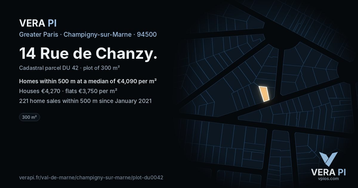 14 Rue de Chanzy, Champigny-sur-Marne at night – the plot lit, the parcels around coloured by the prices near them