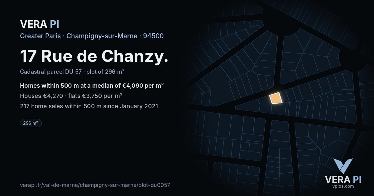 17 Rue de Chanzy, Champigny-sur-Marne at night – the plot lit, the parcels around coloured by the prices near them
