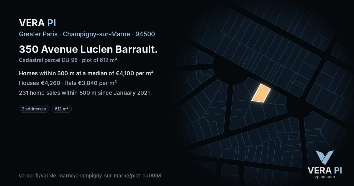 350 Avenue Lucien Barrault, Champigny-sur-Marne at night – the plot lit, the parcels around coloured by the prices near them