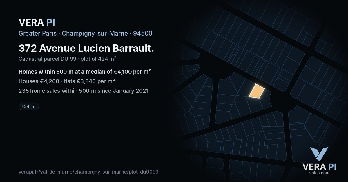 372 Avenue Lucien Barrault, Champigny-sur-Marne at night – the plot lit, the parcels around coloured by the prices near them