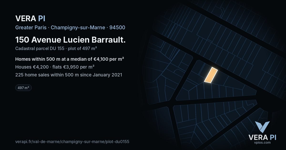 150 Avenue Lucien Barrault, Champigny-sur-Marne at night – the plot lit, the parcels around coloured by the prices near them