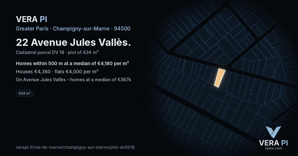 22 Avenue Jules Vallès, Champigny-sur-Marne at night – the plot lit, the parcels around coloured by the prices near them