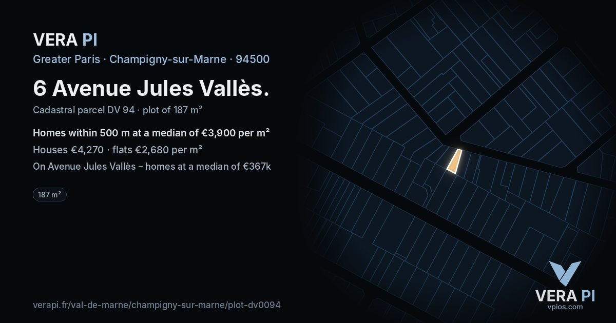 6 Avenue Jules Vallès, Champigny-sur-Marne at night – the plot lit, the parcels around coloured by the prices near them