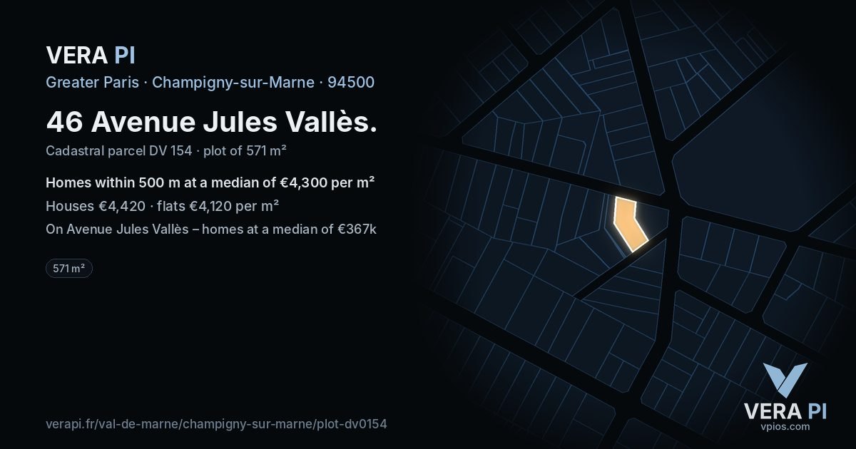 46 Avenue Jules Vallès, Champigny-sur-Marne at night – the plot lit, the parcels around coloured by the prices near them