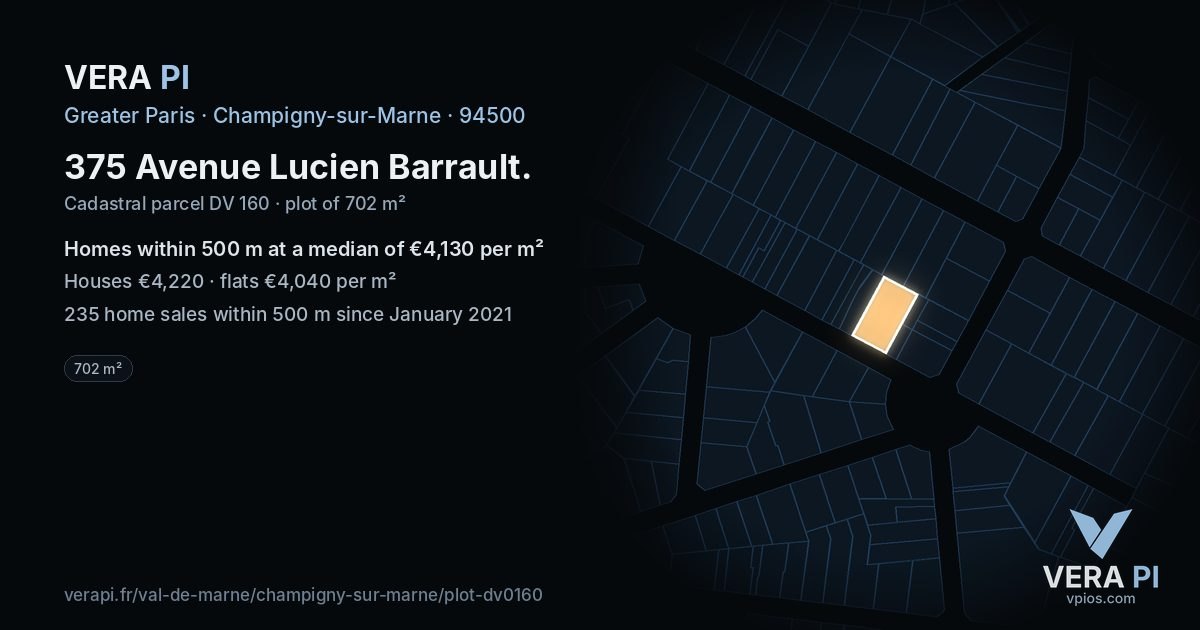 375 Avenue Lucien Barrault, Champigny-sur-Marne at night – the plot lit, the parcels around coloured by the prices near them
