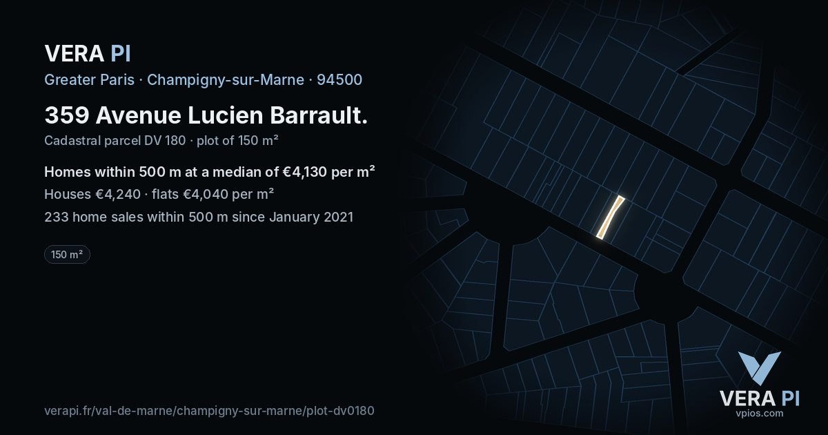 359 Avenue Lucien Barrault, Champigny-sur-Marne at night – the plot lit, the parcels around coloured by the prices near them