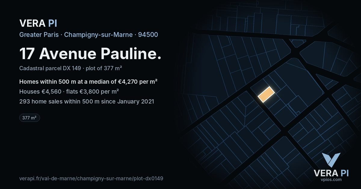 17 Avenue Pauline, Champigny-sur-Marne at night – the plot lit, the parcels around coloured by the prices near them