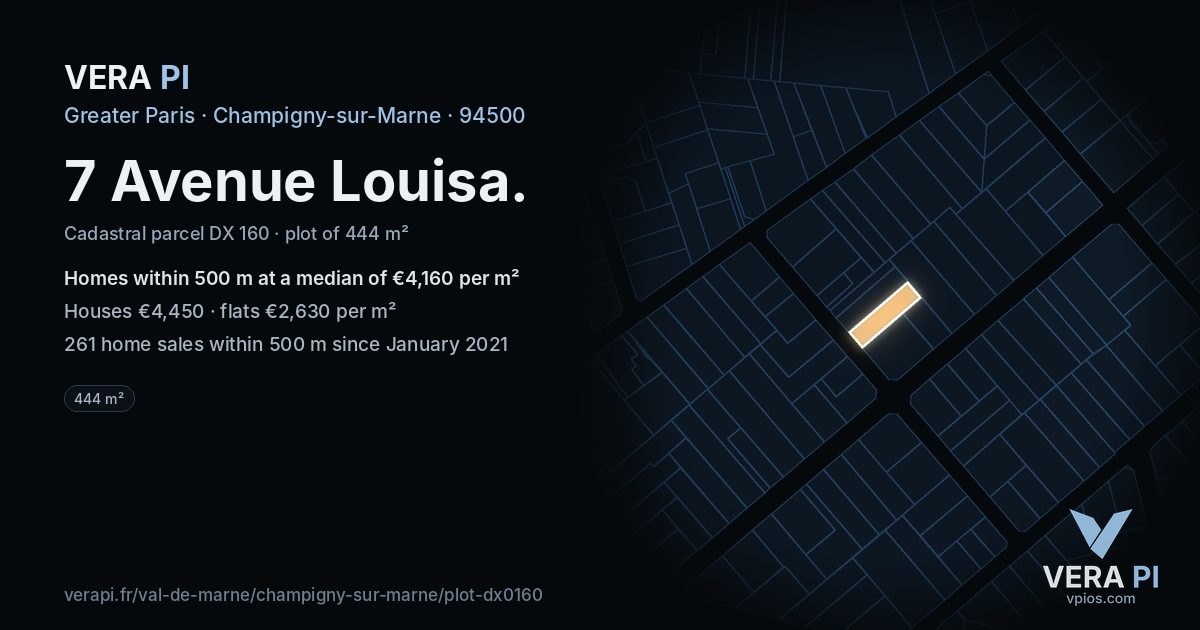 7 Avenue Louisa, Champigny-sur-Marne at night – the plot lit, the parcels around coloured by the prices near them