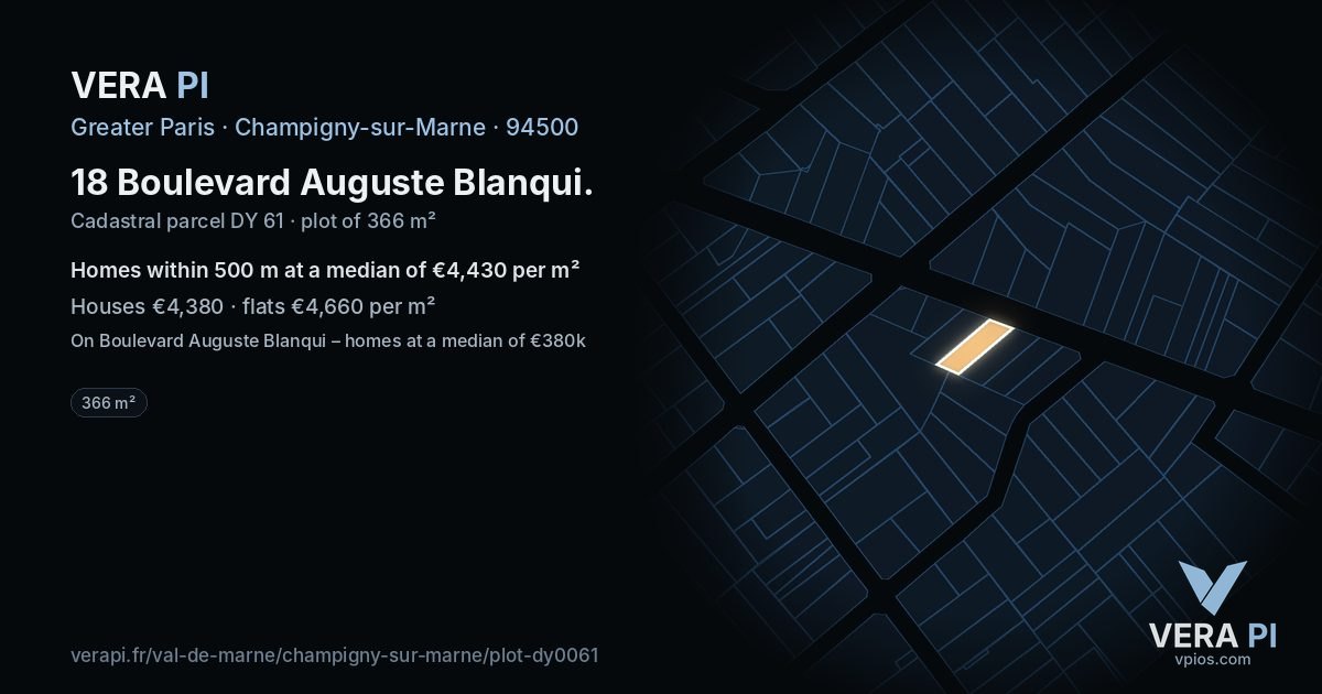 18 Boulevard Auguste Blanqui, Champigny-sur-Marne at night – the plot lit, the parcels around coloured by the prices near them