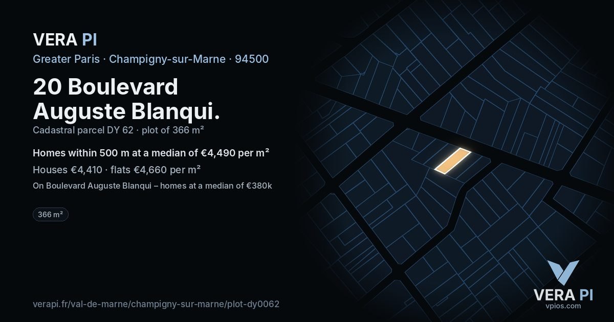 20 Boulevard Auguste Blanqui, Champigny-sur-Marne at night – the plot lit, the parcels around coloured by the prices near them