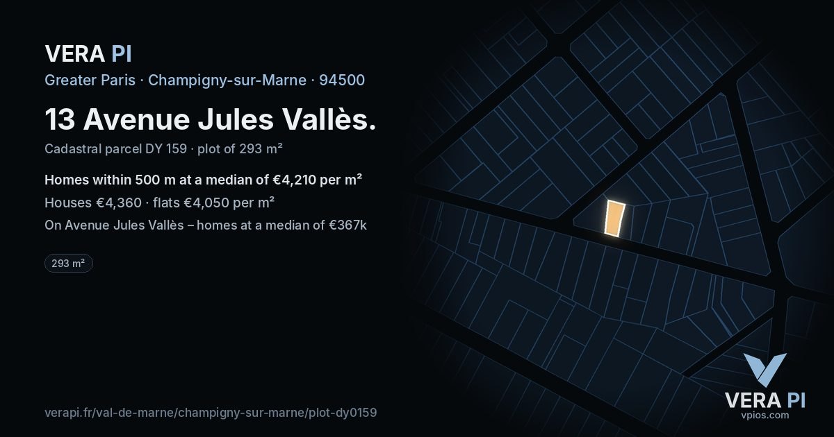 13 Avenue Jules Vallès, Champigny-sur-Marne at night – the plot lit, the parcels around coloured by the prices near them