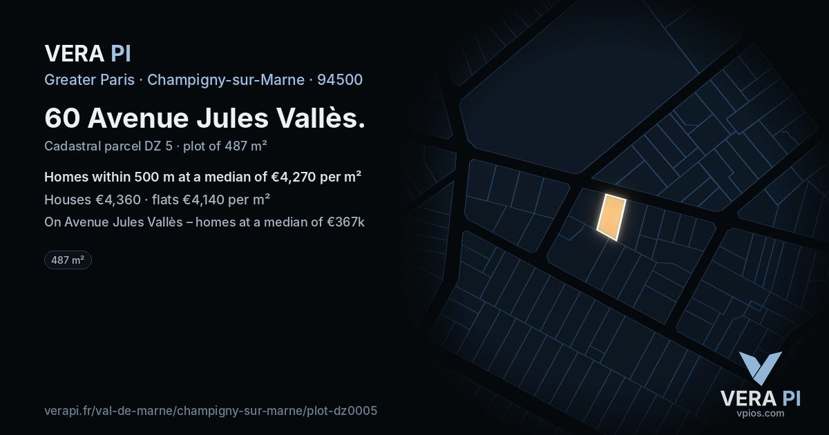 60 Avenue Jules Vallès, Champigny-sur-Marne at night – the plot lit, the parcels around coloured by the prices near them