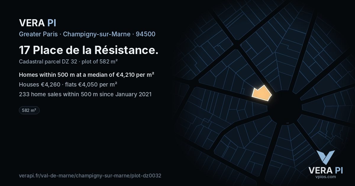 17 Place de la Résistance, Champigny-sur-Marne at night – the plot lit, the parcels around coloured by the prices near them