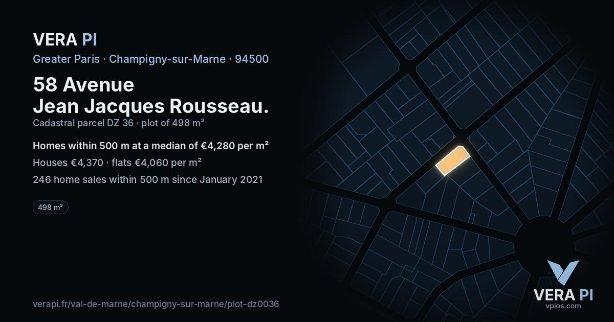 58 Avenue Jean Jacques Rousseau, Champigny-sur-Marne at night – the plot lit, the parcels around coloured by the prices near them